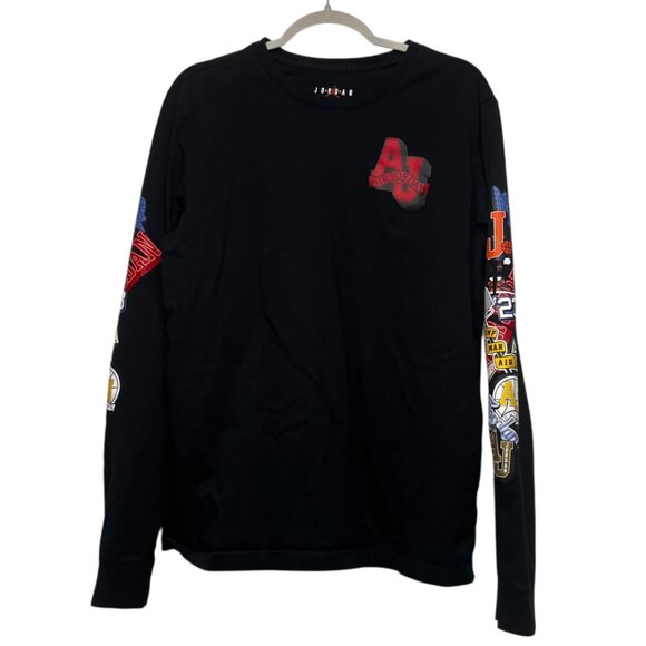 Air Jordan Varsity Long Sleeve Shirt Men's Large‎ Black Jumpman Logo Tee - Picture 1 of 7